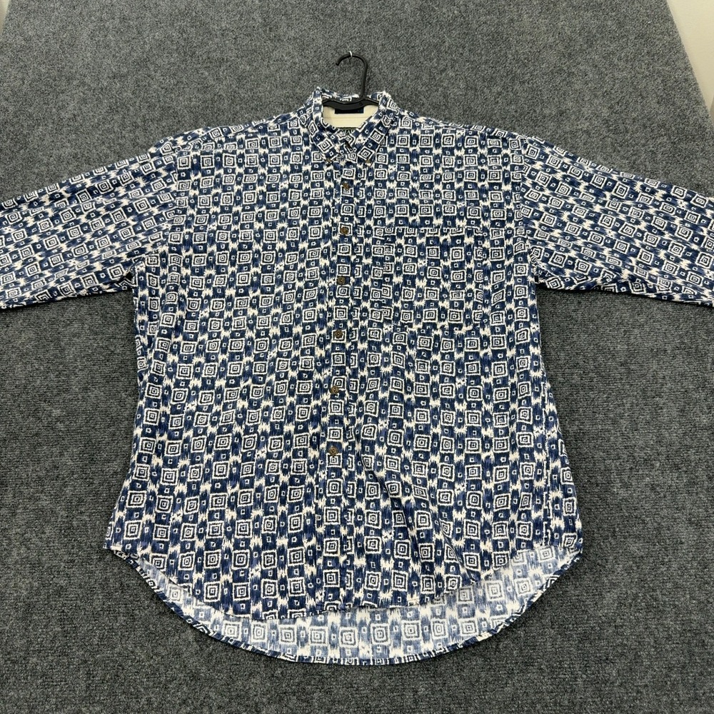 Vintage Chaps Ralph Lauren Button Down‎ Mens L Blue Cotton Geometric Ikat Casual